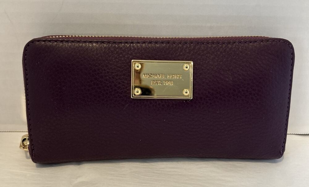 Michael Kors Purple Zip-Around Logo Continental Wallet for Women READ